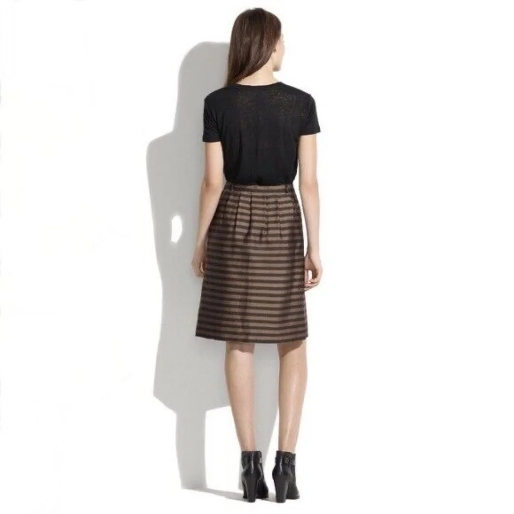 MADEWELL Linen & Silk Blend Striped Pleated Skirt Brown & Black Stripe Size 0 - Picture 7 of 13